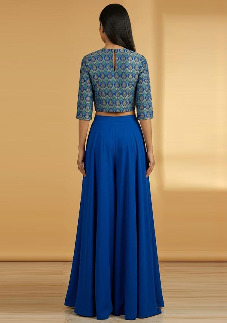 Royal Blue Printed Lehenga Set - Indya