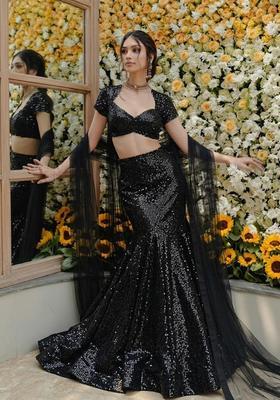 Black Sequin Net Lehenga Set
