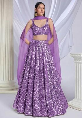 Lavender Sequin Net Lehenga Set