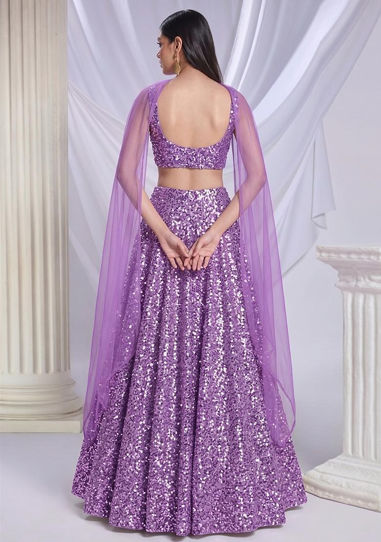 Lavender Sequin Net Lehenga Set - Indya