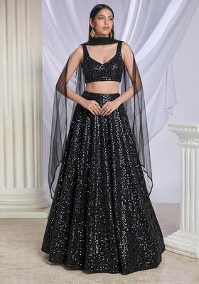 Black Sequin Net Lehenga Set