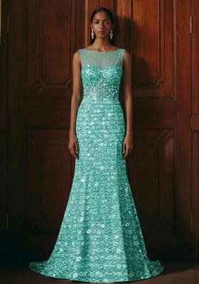 Blue Sequin Mesh Lehenga Set