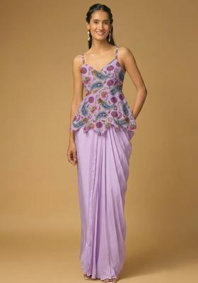 Lilac Printed Crepe Fusion Set