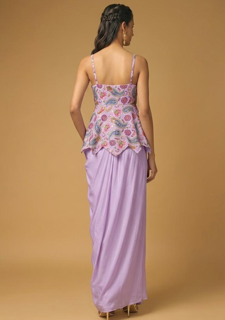Lilac Printed Crepe Fusion Set - Indya