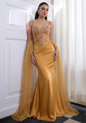 Gold Printed Organza Lehenga Set