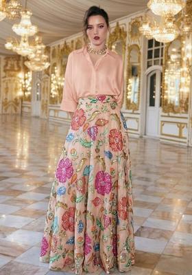 Peach Pink Printed Lehenga Set