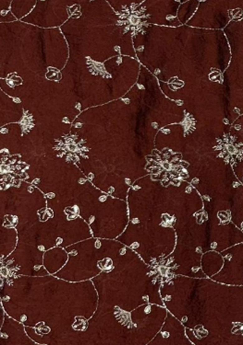 Brown Embroidered Silk Blend Lehenga Set - Indya