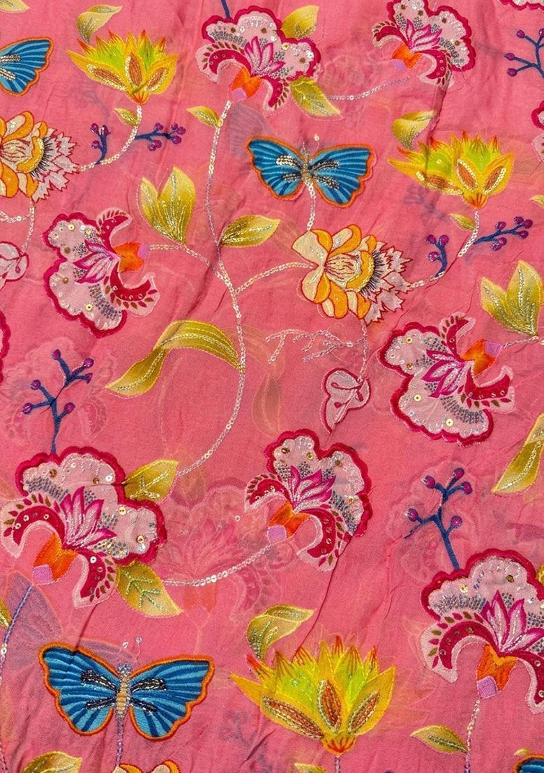 Pink Printed Chinon Lehenga Set - Indya