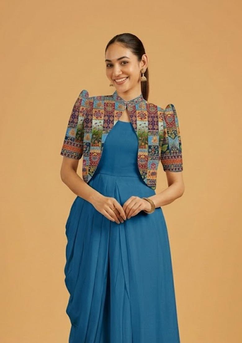 Lavender Printed Crepe Fusion Set - Indya
