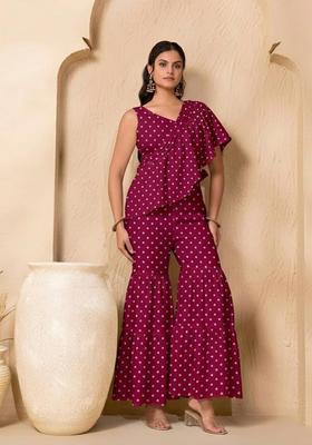Magenta Pink Embroidered Moss Fusion Set