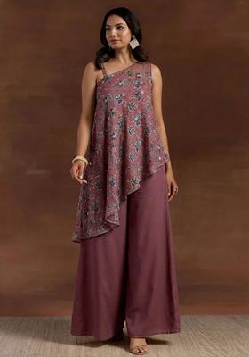 Dusty Pink Printed Crepe Fusion Set