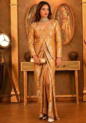 Mustard Yellow Brocade Fusion Set