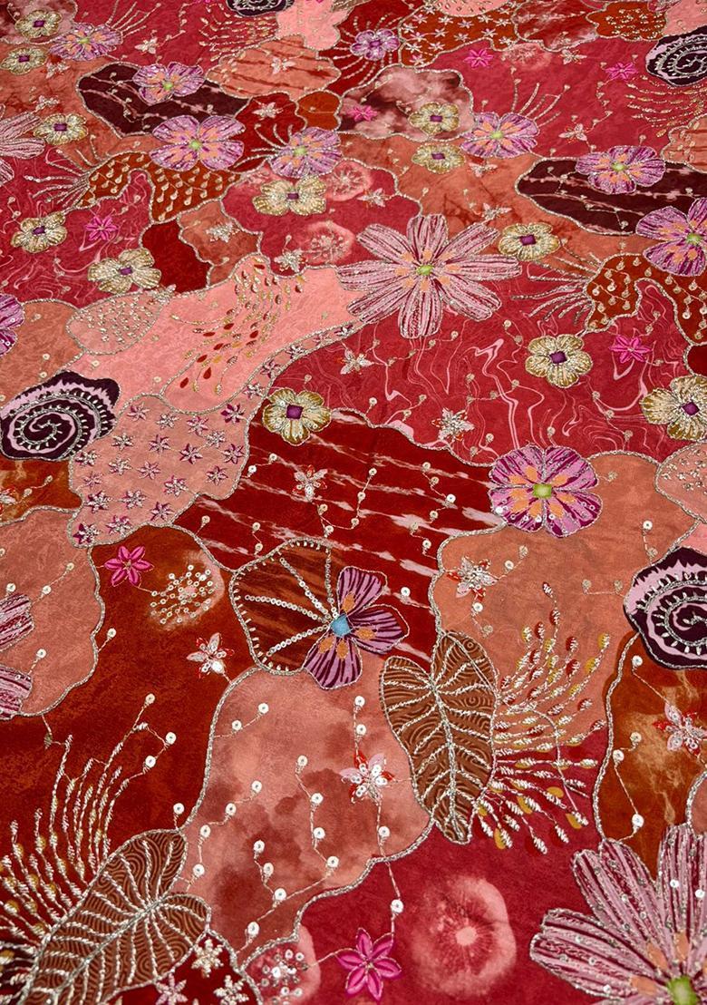 Red Printed Crepe Fusion Set - Indya