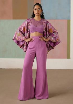 Pink Printed Crepe Fusion Set