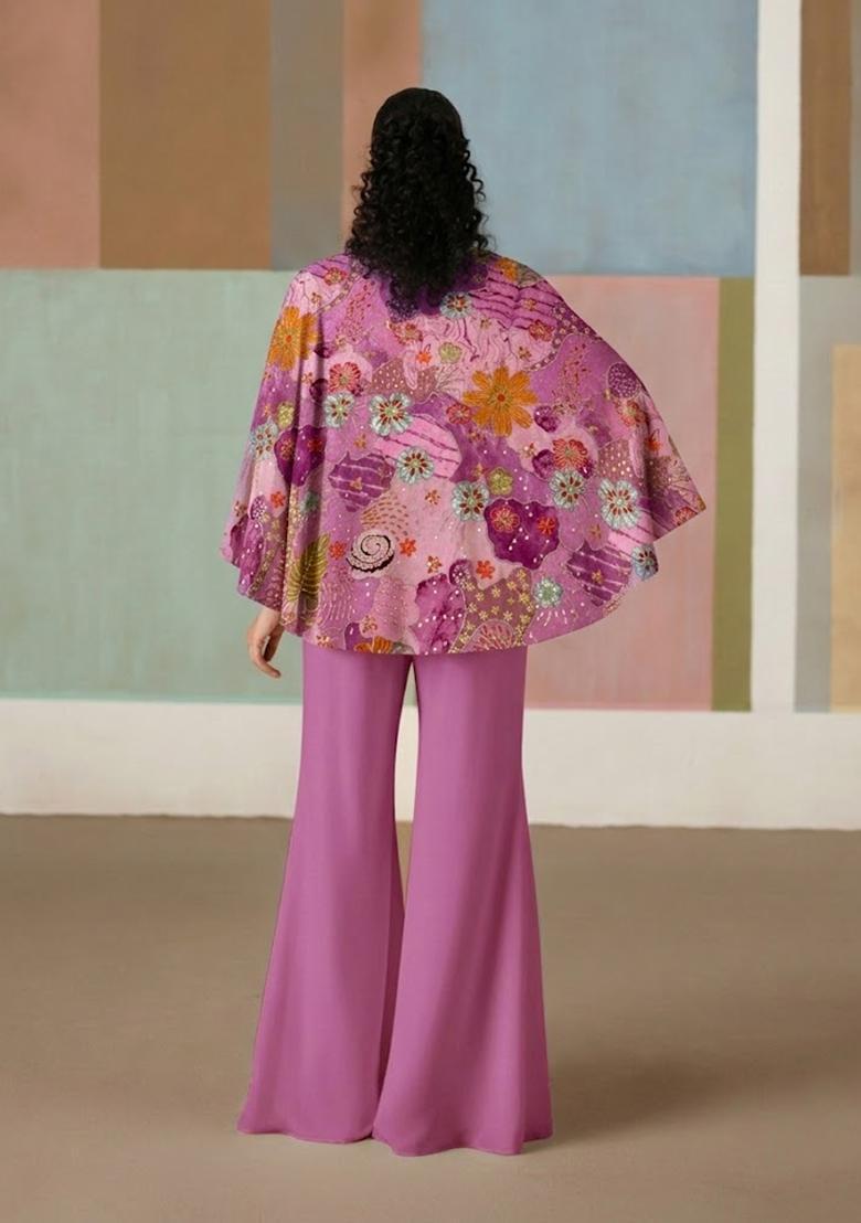 Pink Printed Crepe Fusion Set - Indya