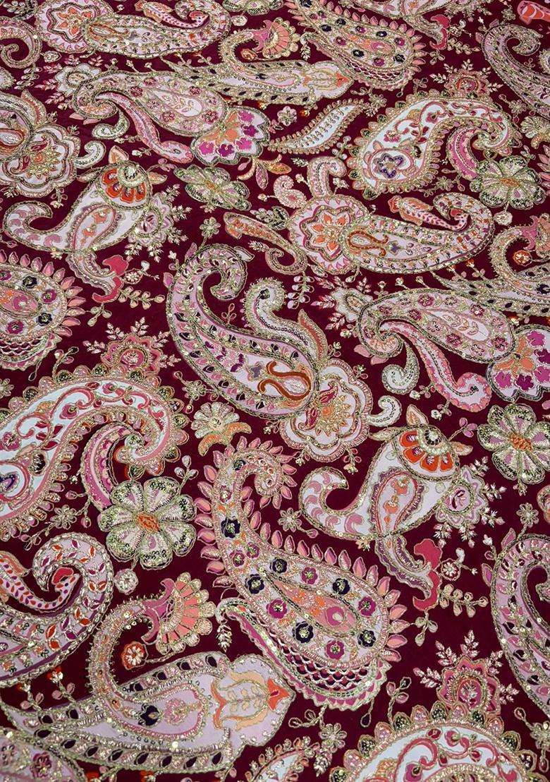 Burgundy Printed Crepe Fusion Set - Indya