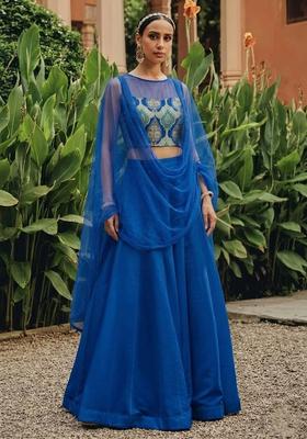 Royal Blue Printed Lehenga Set