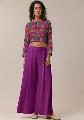 Purple Printed Crepe Fusion Set