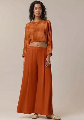 Orange Printed Crepe Fusion Set