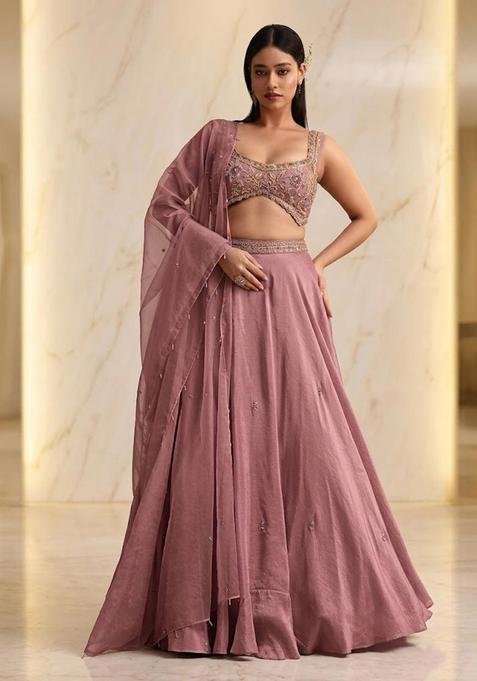 Dusty Pink Embroidered Handwork Lehenga Set