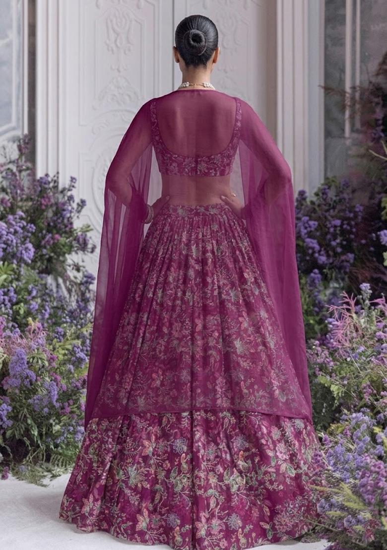 Rani Pink Printed Crepe Lehenga Set - Indya