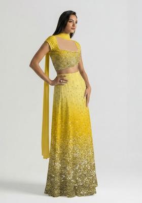 Yellow Sequin Tissue Lehenga Set