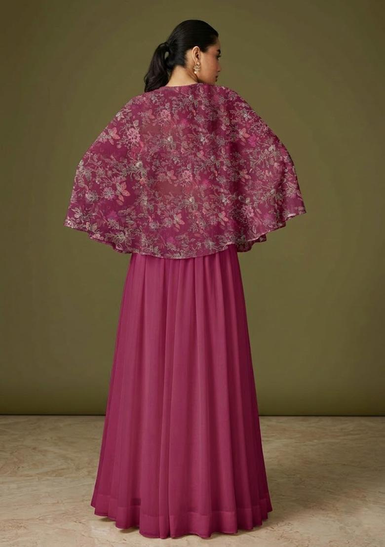 Pink Sequin Crepe Lehenga Set - Indya