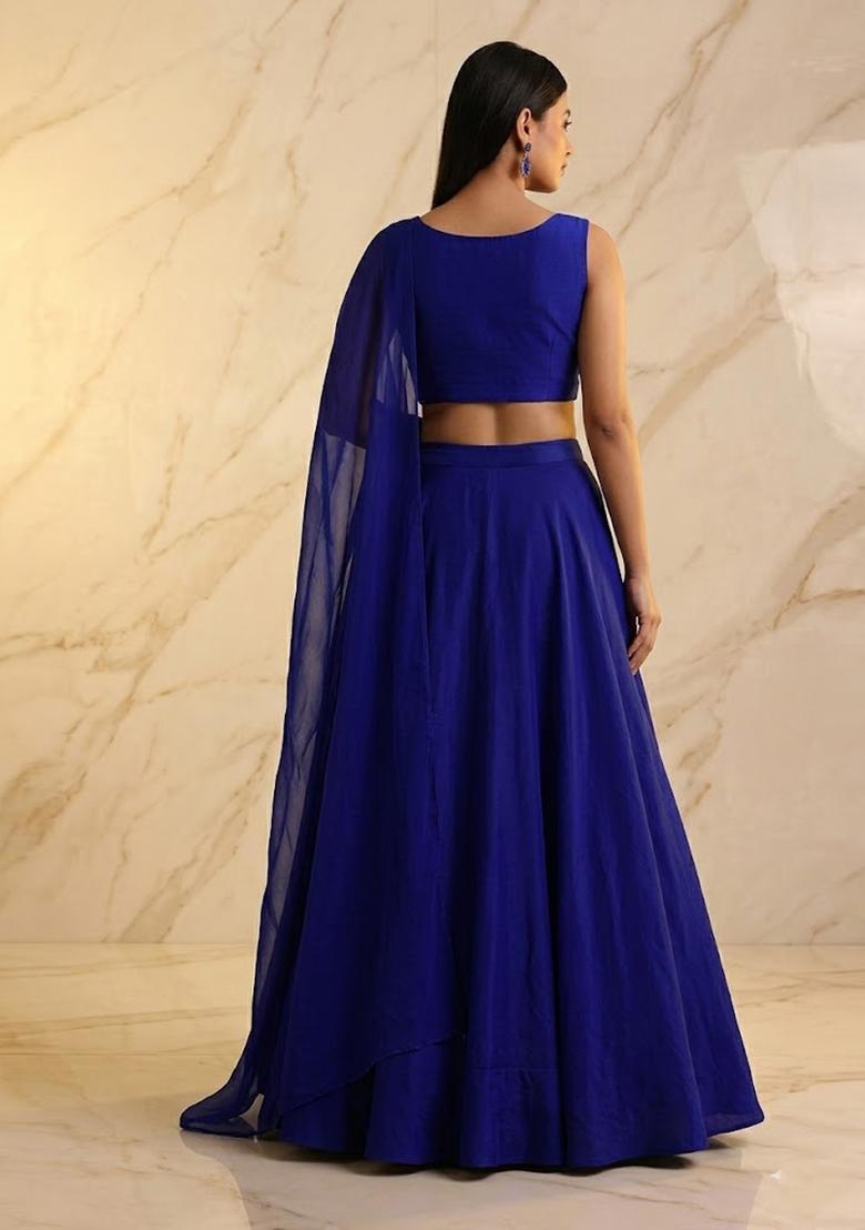 Royal Blue Embroidered Handwork Lehenga Set - Indya