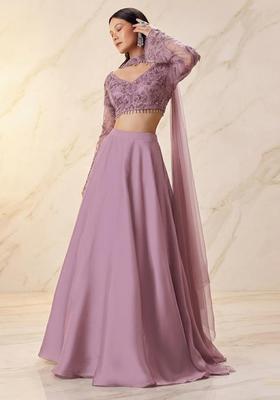 Mauve Purple Embroidered Handwork Lehenga Set