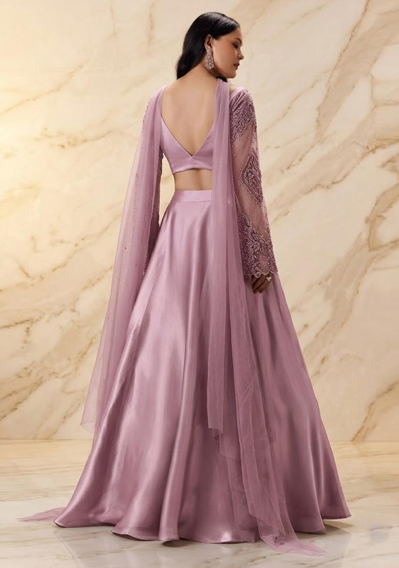 Mauve Purple Embroidered Handwork Lehenga Set - Indya