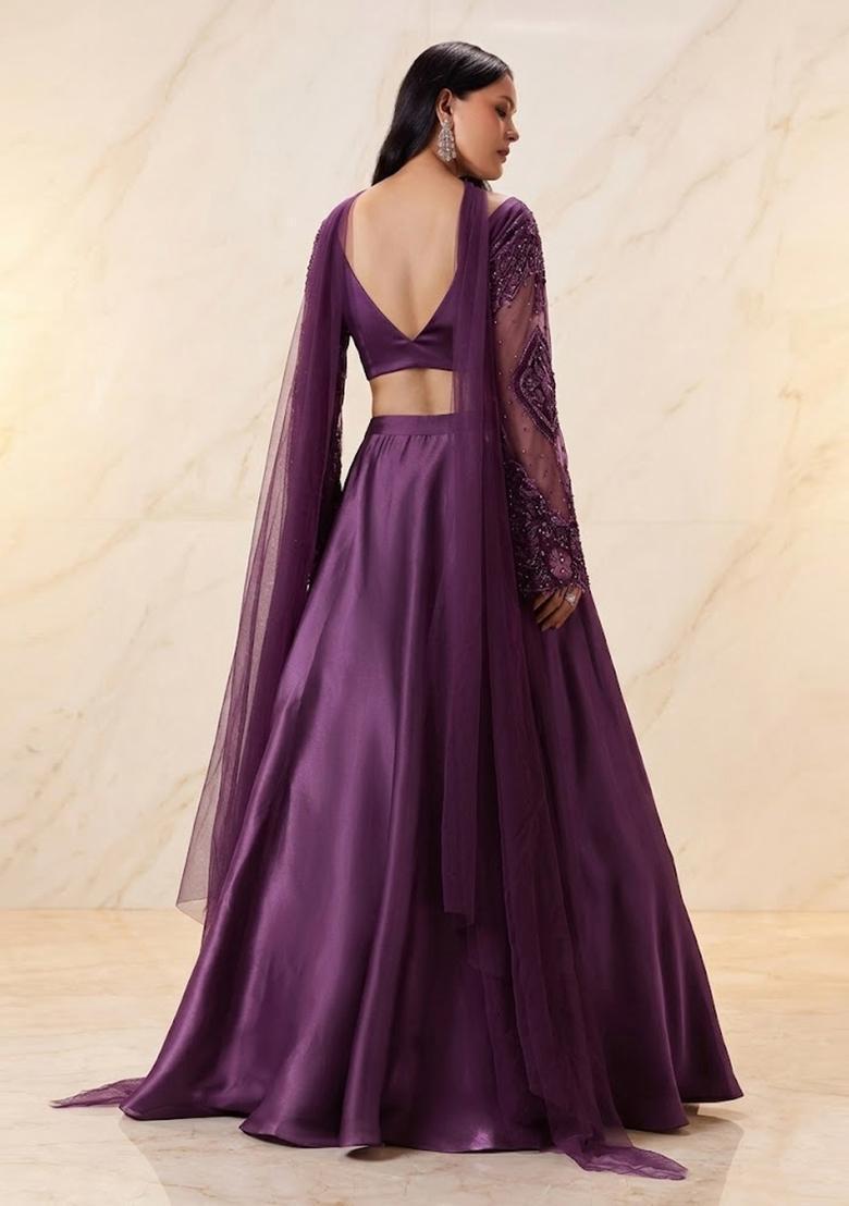 Dusty Purple Embroidered Handwork Lehenga Set - Indya