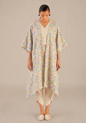 Soft Beige Embroidered Chanderi Fusion Set
