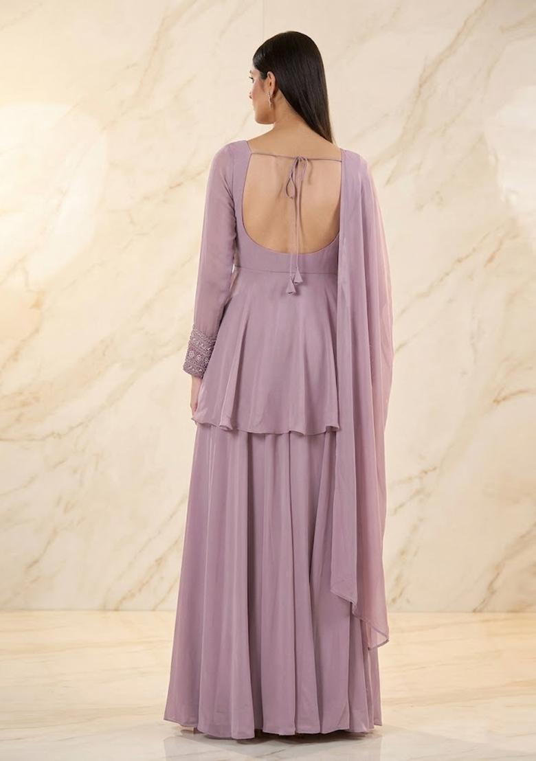 Dusty Lavender Handwork Sharara Set - Indya