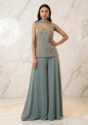 Powder Blue Handwork Sharara Set