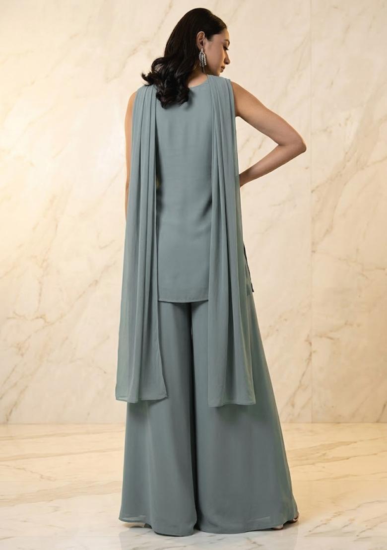 Powder Blue Handwork Sharara Set - Indya