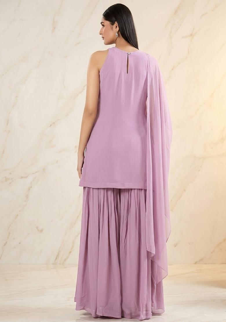 Lilac Handwork Sharara Set - Indya