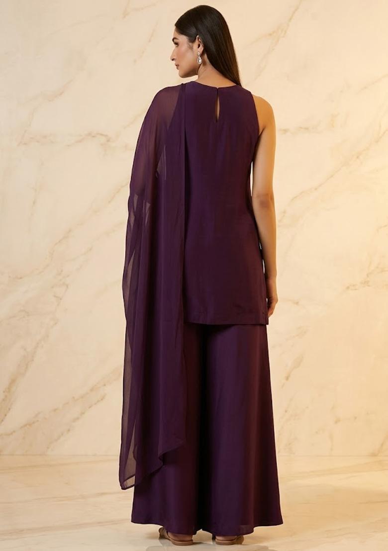 Purple Handwork Sharara Set - Indya