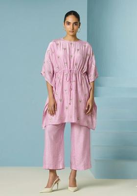 Soft Pink Embroidered Silk Blend Kurta Set
