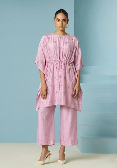 Soft Pink Embroidered Silk Blend Kurta Set