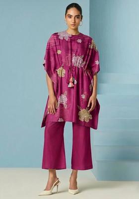 Rani Pink Embroidered Chanderi Kurta Set