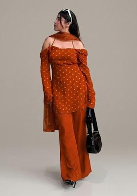 Rust Brown Zari Crepe Kurta Set