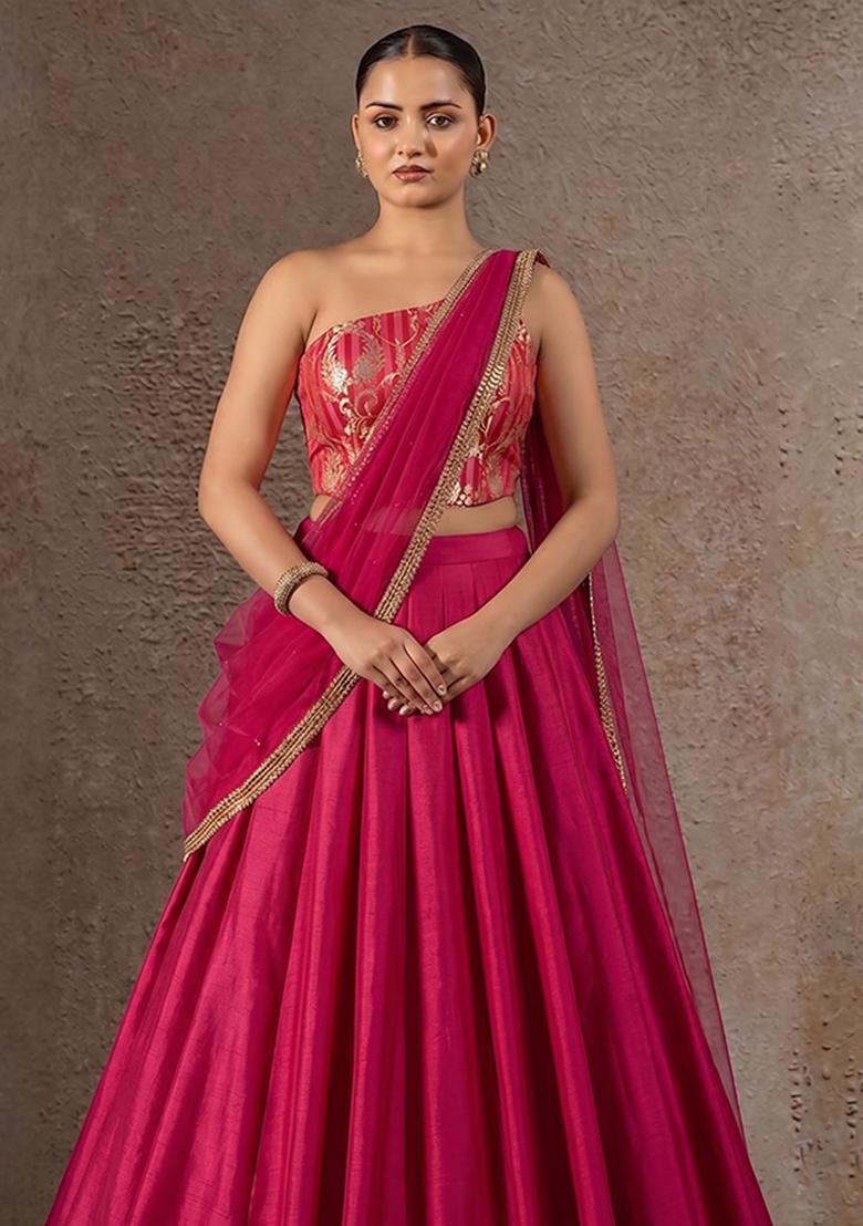 Rani Pink Brocade Lehenga Set - Indya