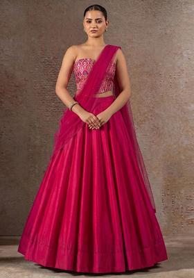 Hot Pink Brocade Lehenga Set