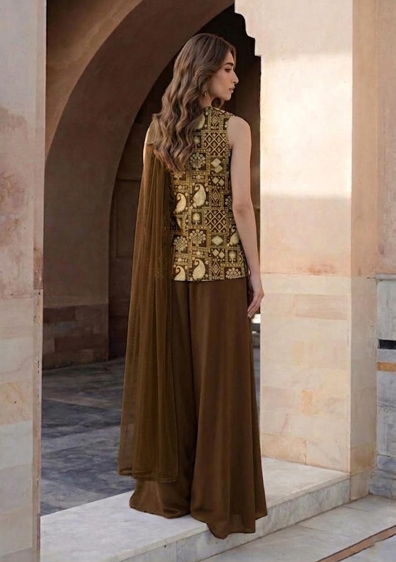 Brown Printed Fusion Set - Indya