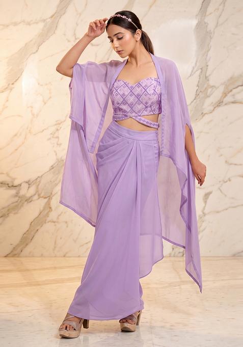 Lavender Embroidered Handwork Fusion Set