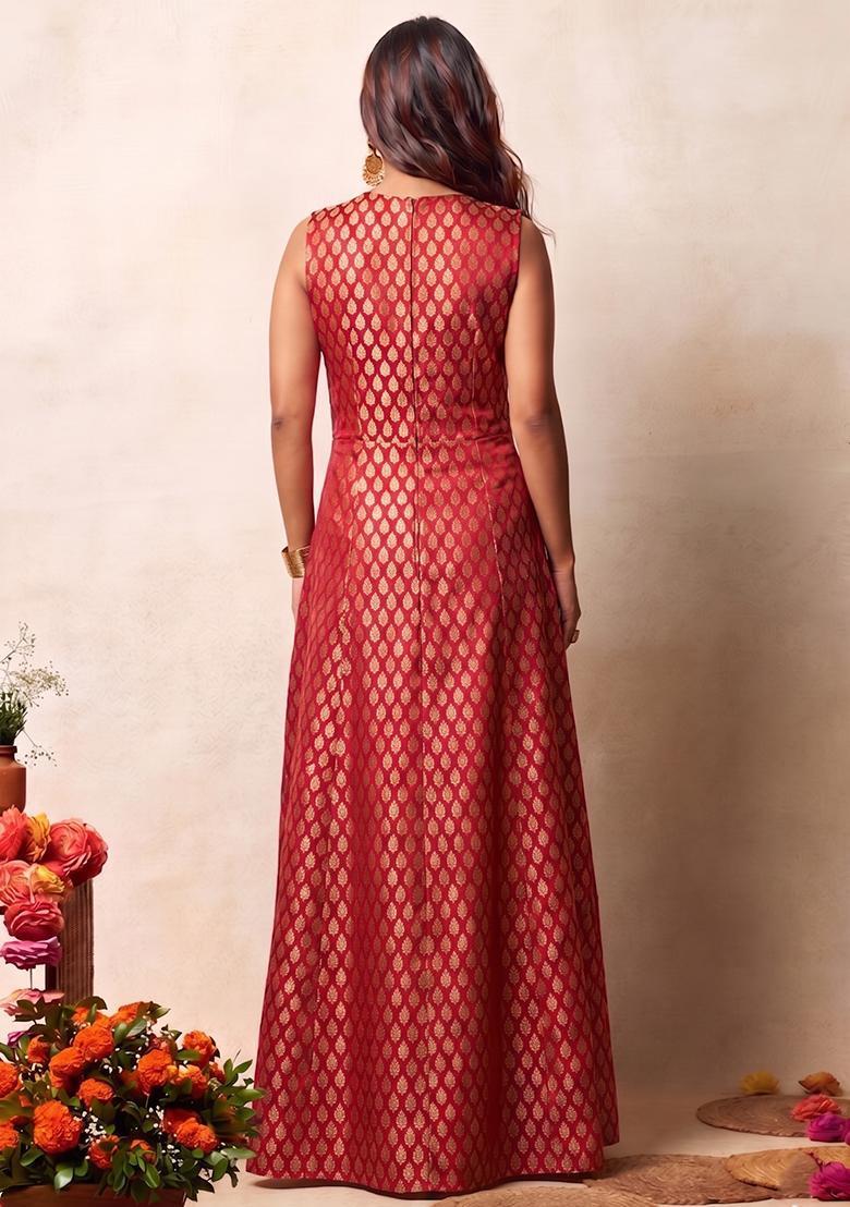 Red Brocade Sharara Set - Indya