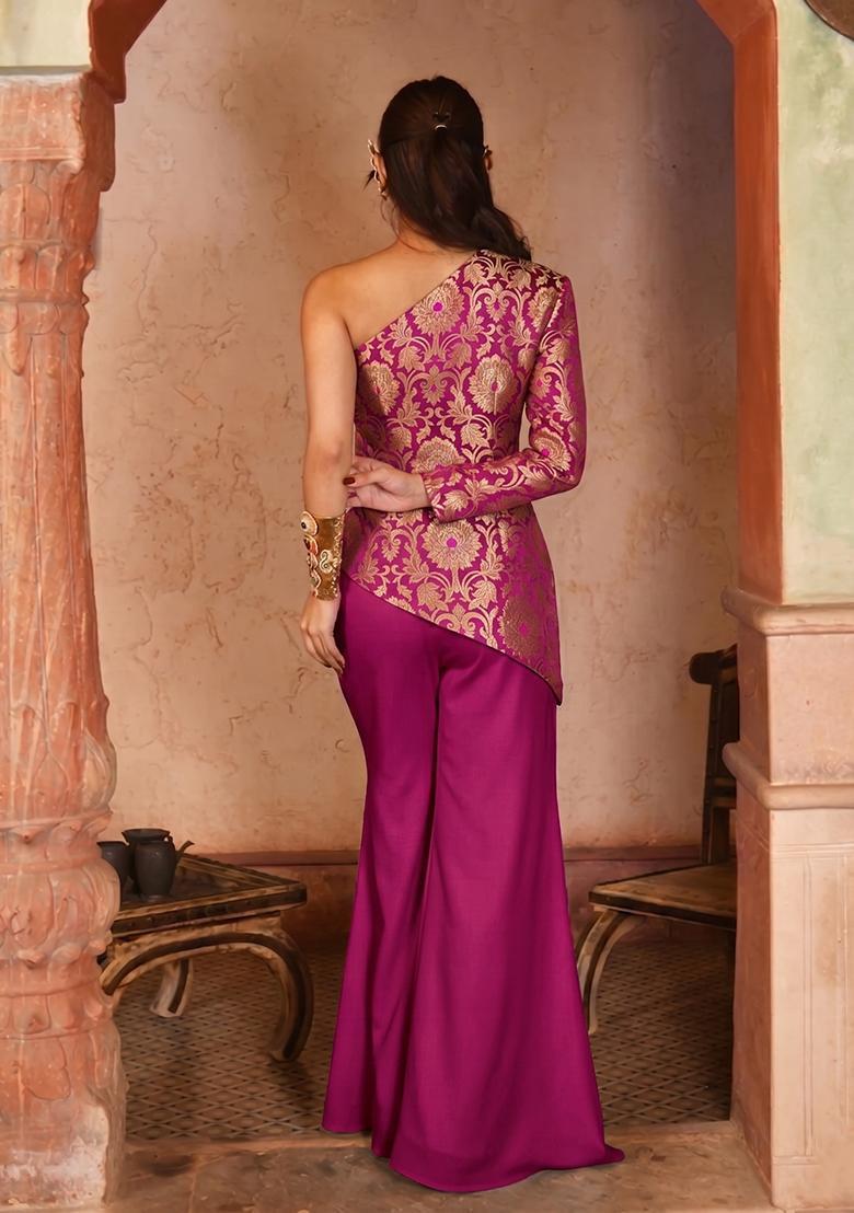 Magenta Pink Brocade Fusion Set - Indya