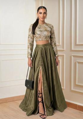 Olive Green Embroidered Prom Dress