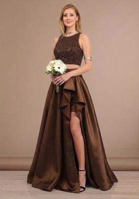 Chocolate Brown Sequin Net Prom Dress