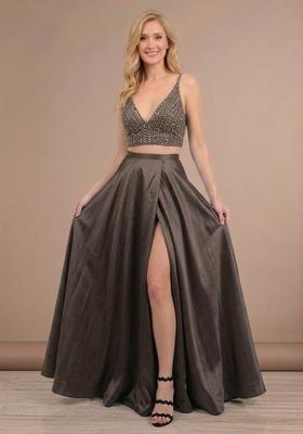 Brown Sequin Net Prom Dress